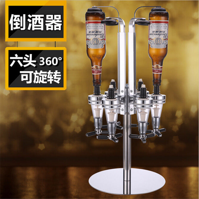 6 Bottle Rotating Bar Butler Beverage Dispenser (Silver)