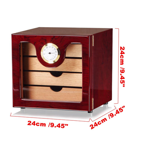 Cedar/Glass Cigar Humidor with Hygrometer, Humidifier