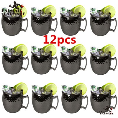 12 Piece Gunmetal Black Moscow Mule Mug Set