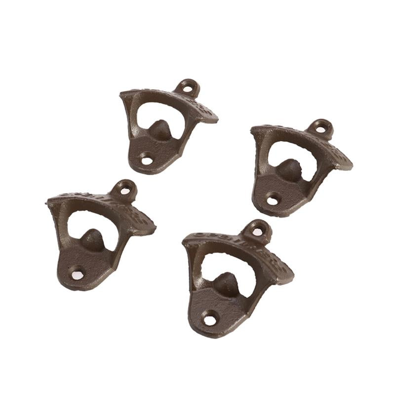 4pcs Rustic Cast Iron OPEN HERE Bottle Opener Vintage Style Wall Mount Man Cave (Brown)